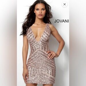 Jovani 63899 Rose Gold Sequin V-Neck Cocktail Dress Size 2 NWT